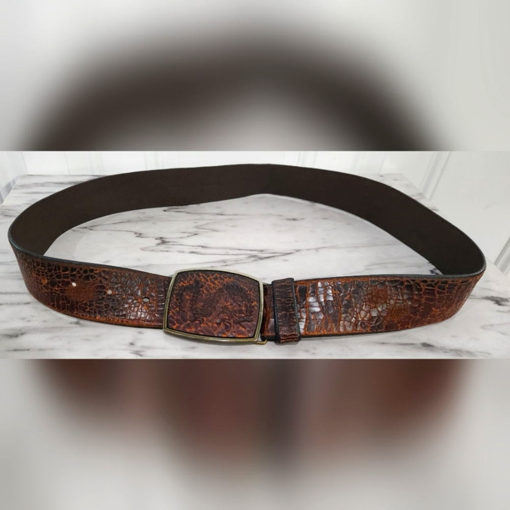 Dark brown genuine leather belt with dragon buckle men's size 38-40